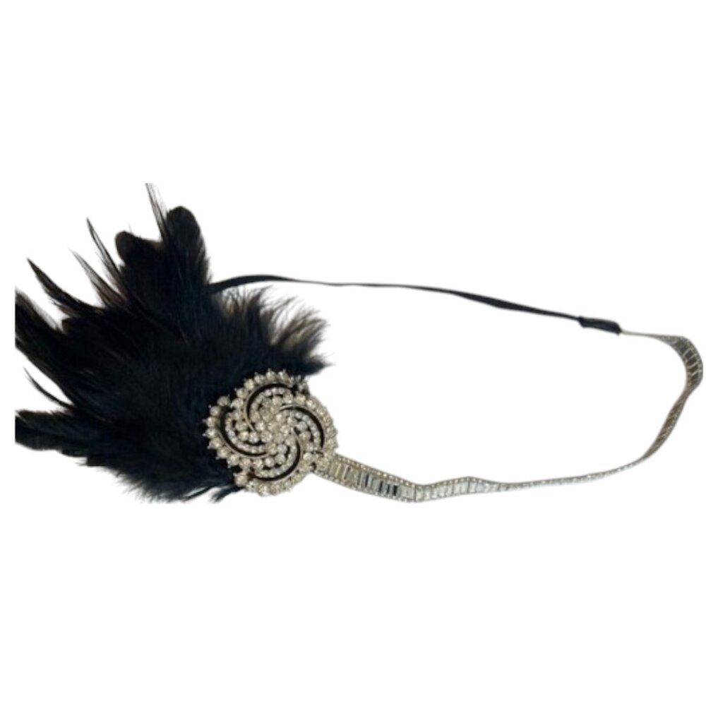 Flapper Headpiece Black Ostrich With Rhinestones NWOT